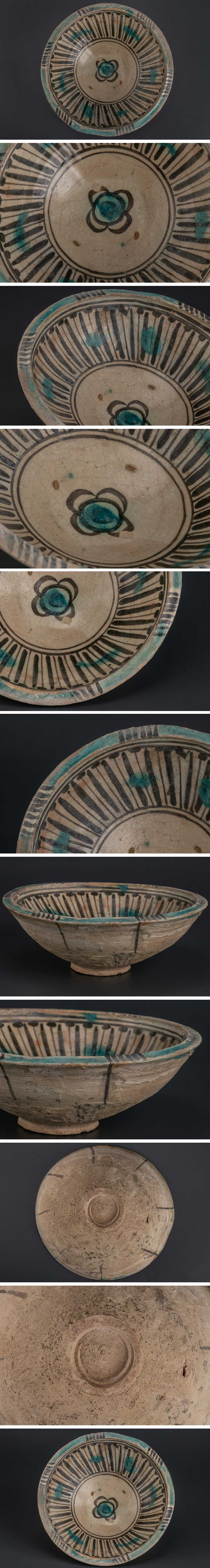 在庫あ格安『 ペルシャ 古陶磁 花絵文鉢 12-13世紀 8818 』発掘品 考古学 古美術 西洋美術 オブジェ インテリア 飾皿 アンティーク イスラム陶器